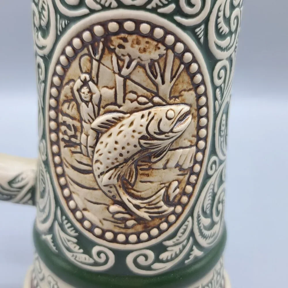 Vintage Avon Beer Stein Mug With Lid 1978 Rainbow Trout English Setter Brazil